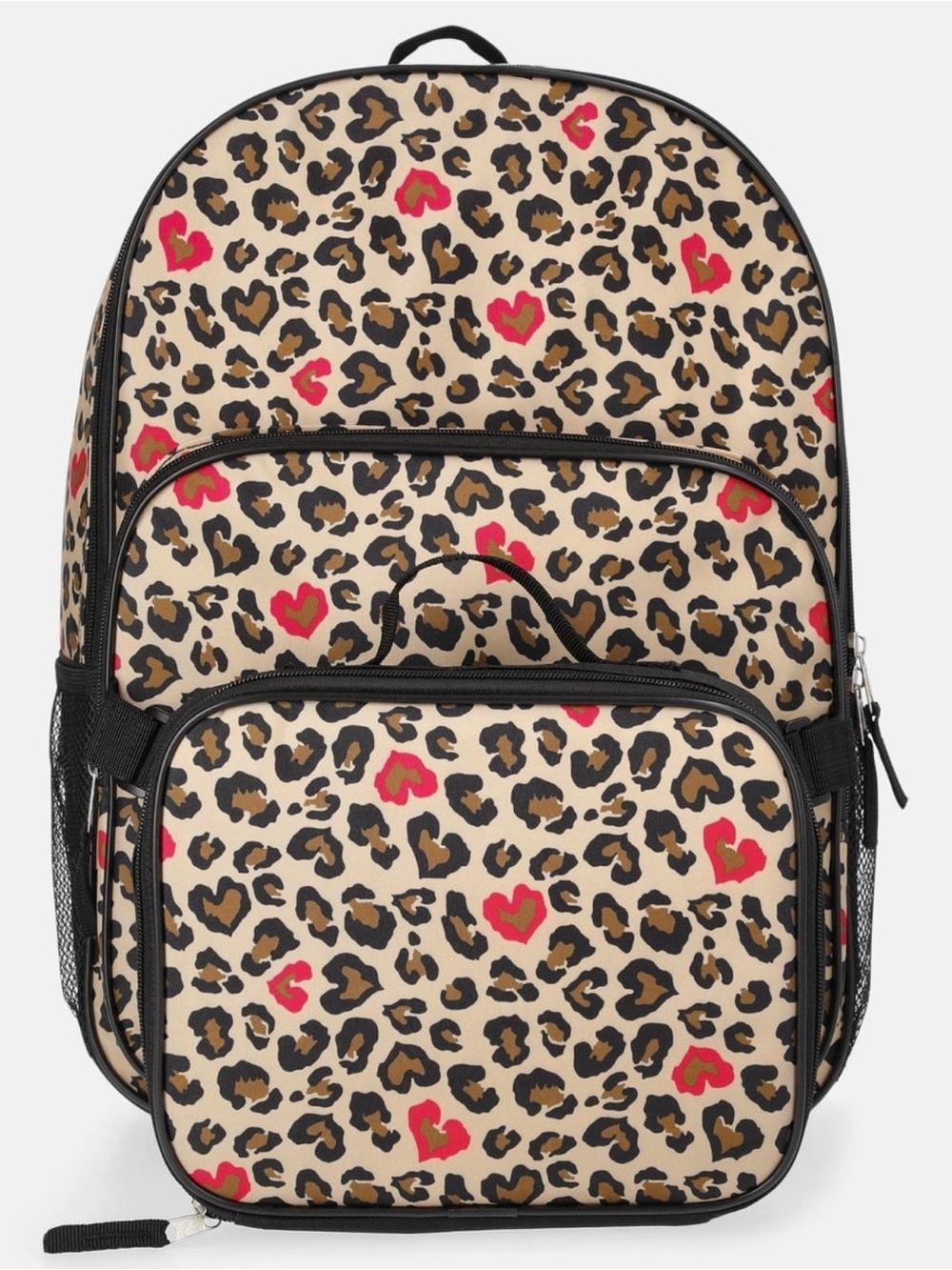 Leopard Print Backpack with Heart Design and Matching Lunch Bag 17” new